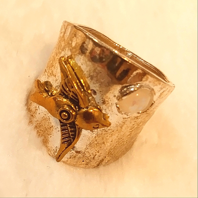 Silver Plated Opal Ring With Gold Plate Sparrow!